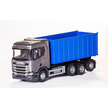 EMEK 20863 Scania CR 8x4 ciężarówka hakowa z wysokim kontenerem szara