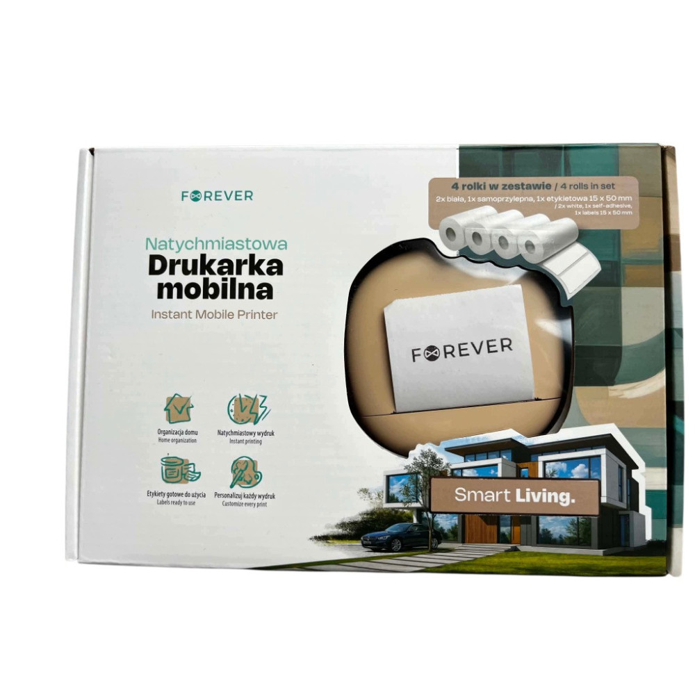 DRUKARKA NATYCHMIASTOWA FOREVER + 4 ROLKI PAPIERU TERMICZNEGO BEŻ