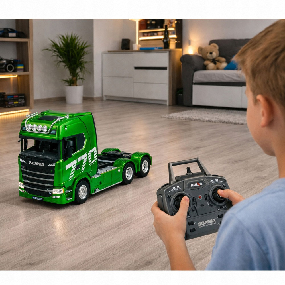 TIR CIĘŻARÓWKA CIĄGNIK SIODŁOWY HUINA 1501 ŚWIATŁA ZDALNIE STEROWANA GREEN