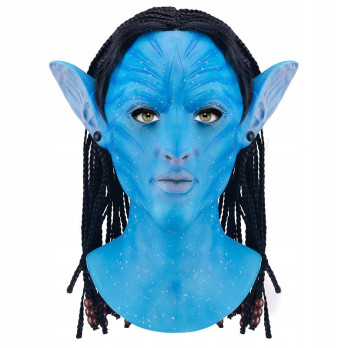 MASKA LATEKSOWA HALLOWEEN Z FILMU AVATAR NAVI KOSTIUM Z PRZEBRANIE WŁOSY