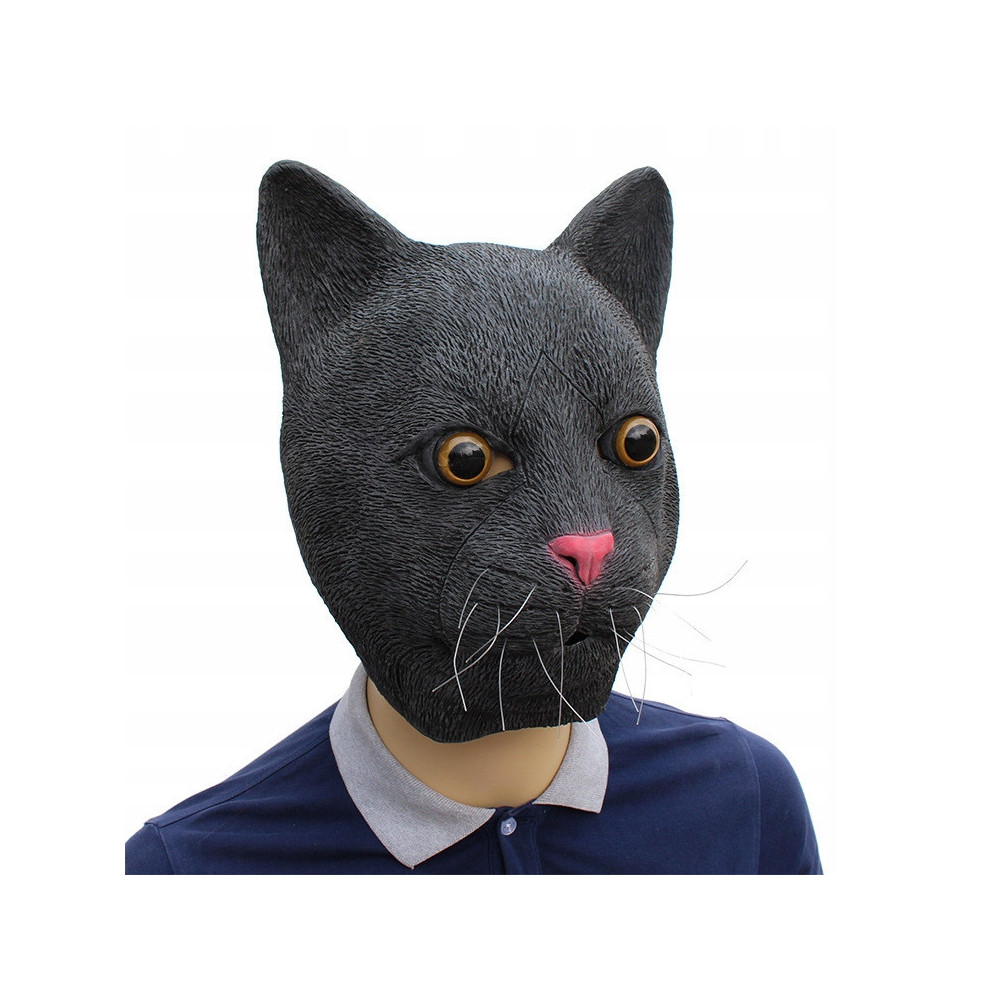 MASKA LATEKSOWA HALLOWEEN CZARNY KOT KOMINIARKA PRZEBRANIE NA TWARZ