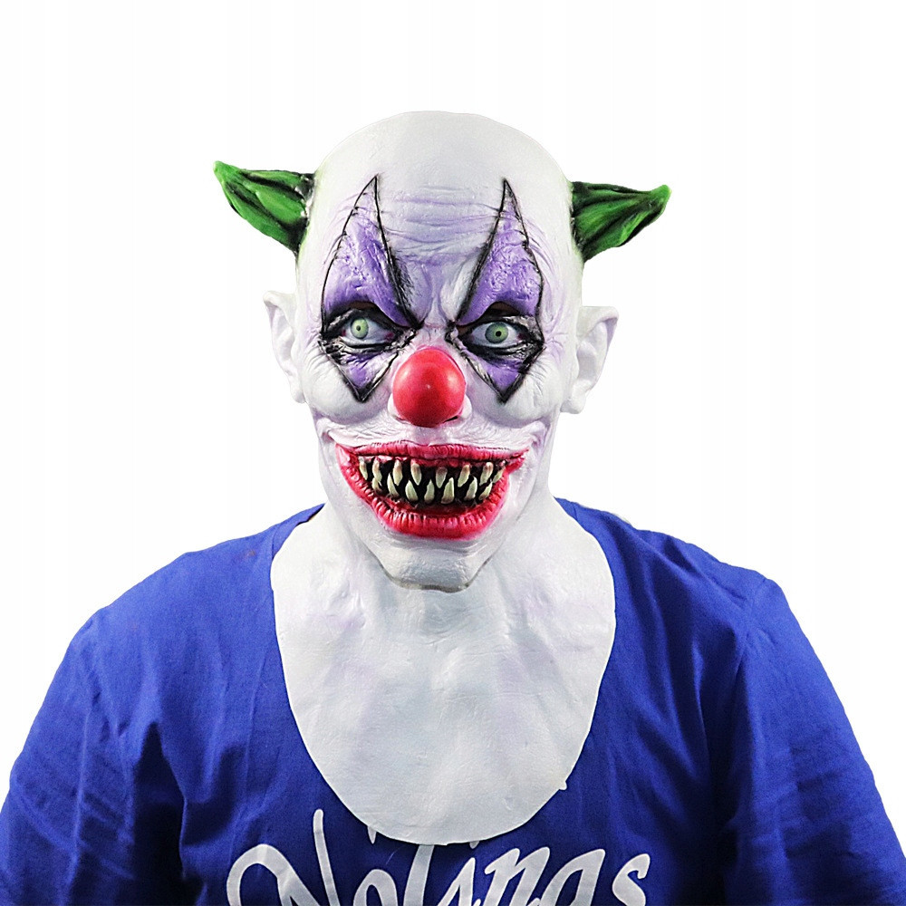 MASKA LATEKSOWA HALLOWEEN STRASZNY KLAUN KOMINIARKA PRZEBRANIE ROGI