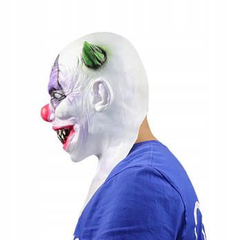 MASKA LATEKSOWA HALLOWEEN STRASZNY KLAUN KOMINIARKA PRZEBRANIE ROGI