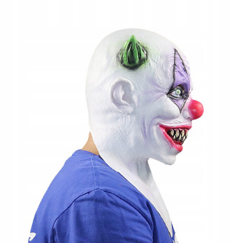 MASKA LATEKSOWA HALLOWEEN STRASZNY KLAUN KOMINIARKA PRZEBRANIE ROGI