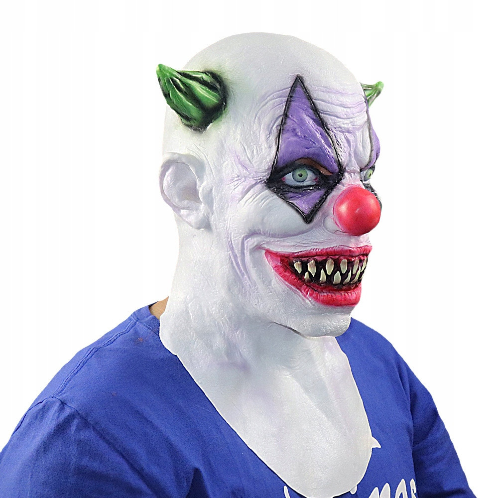 MASKA LATEKSOWA HALLOWEEN STRASZNY KLAUN KOMINIARKA PRZEBRANIE ROGI