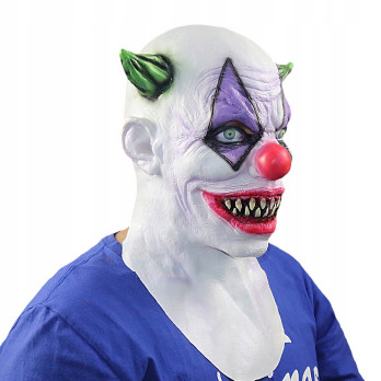 MASKA LATEKSOWA HALLOWEEN STRASZNY KLAUN KOMINIARKA PRZEBRANIE ROGI