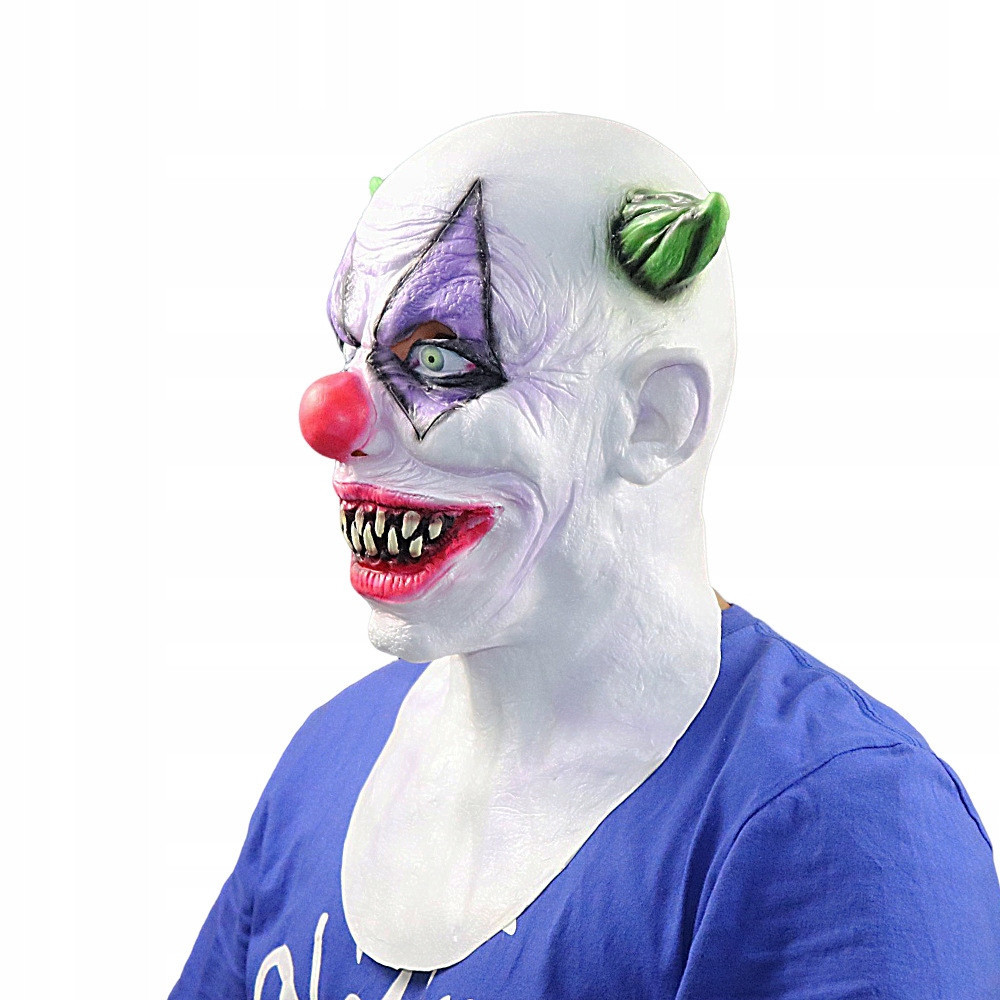 MASKA LATEKSOWA HALLOWEEN STRASZNY KLAUN KOMINIARKA PRZEBRANIE ROGI