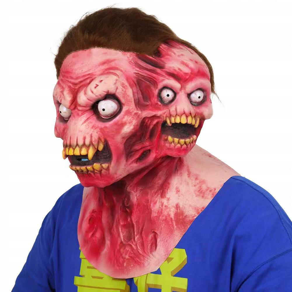PRZERAŻAJĄCA DWUGŁOWA MASKA LATEKSOWA HALLOWEEN KOMINIARKA PRZEBRANIE