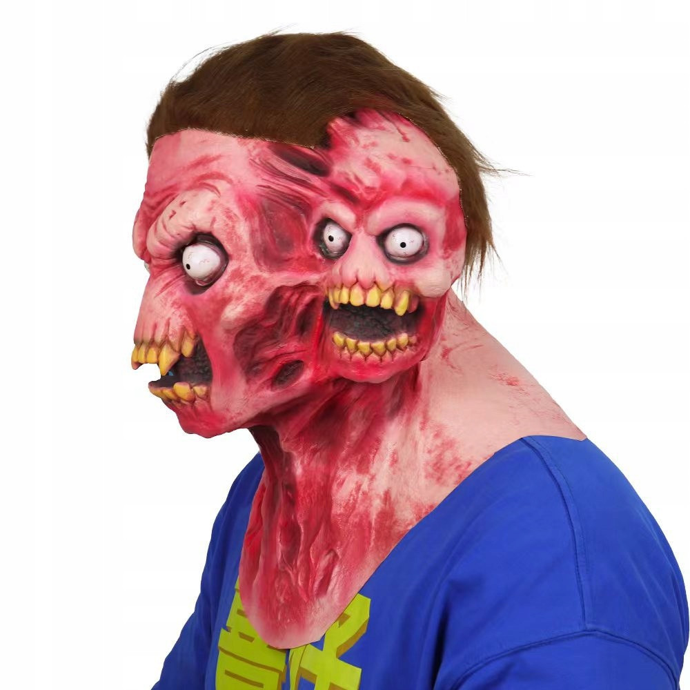 PRZERAŻAJĄCA DWUGŁOWA MASKA LATEKSOWA HALLOWEEN KOMINIARKA PRZEBRANIE