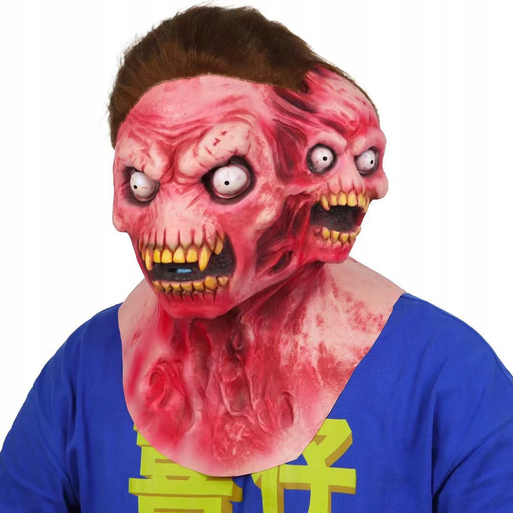 PRZERAŻAJĄCA DWUGŁOWA MASKA LATEKSOWA HALLOWEEN KOMINIARKA PRZEBRANIE