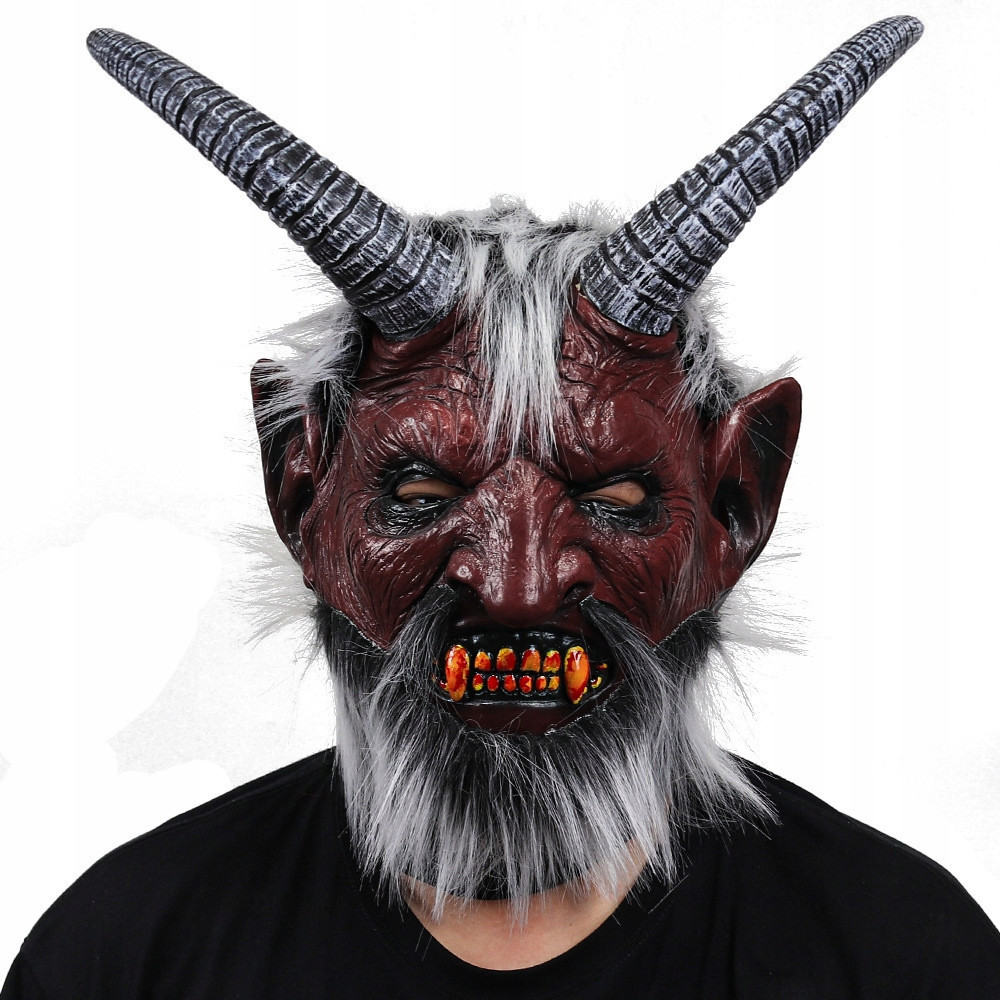 MASKA LATEKSOWA HALLOWEEN DIABEŁ LUCYFER DEMON KOMINIARKA PRZEBRANIE ROGI