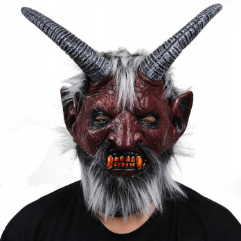 MASKA LATEKSOWA HALLOWEEN DIABEŁ LUCYFER DEMON KOMINIARKA PRZEBRANIE ROGI