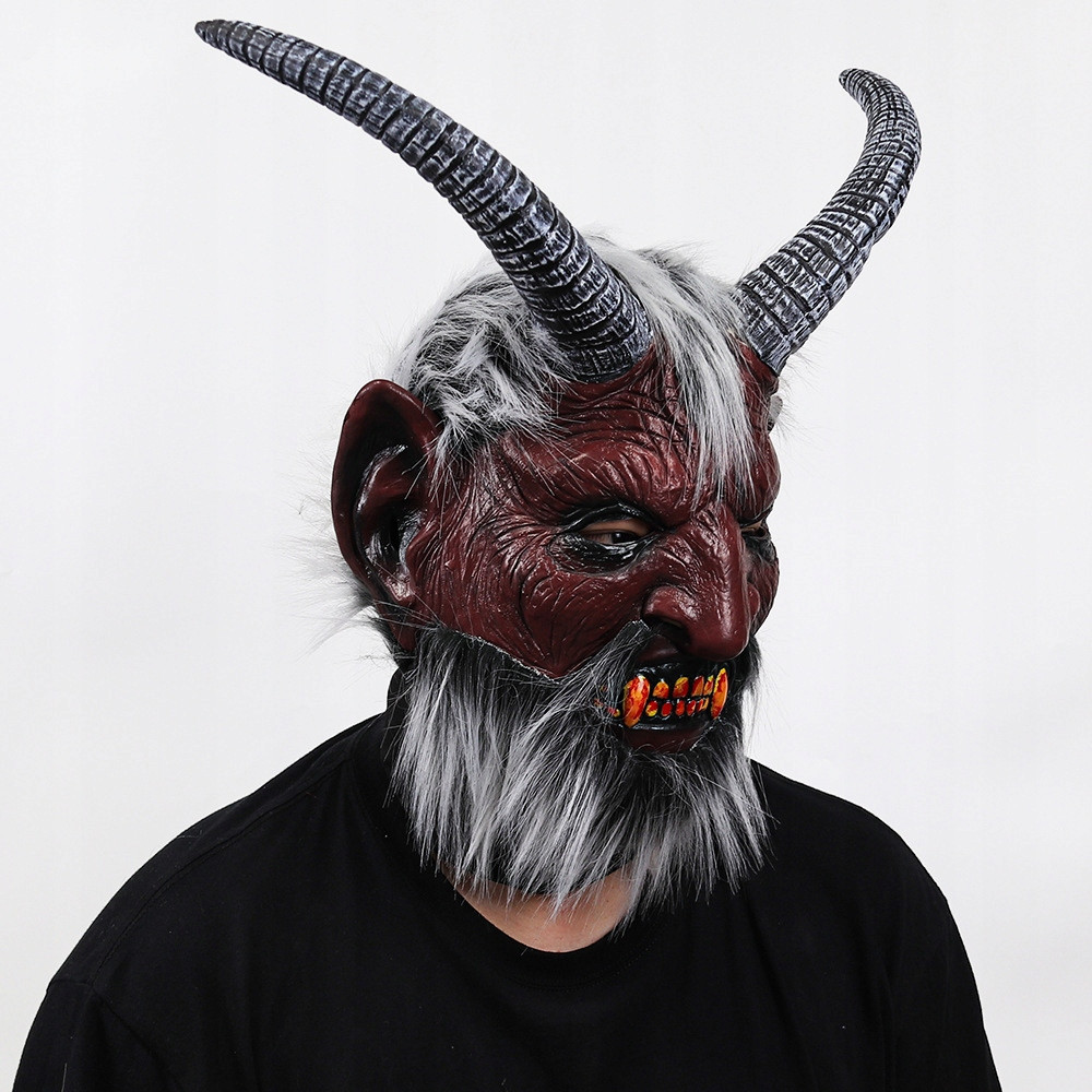 MASKA LATEKSOWA HALLOWEEN DIABEŁ LUCYFER DEMON KOMINIARKA PRZEBRANIE ROGI