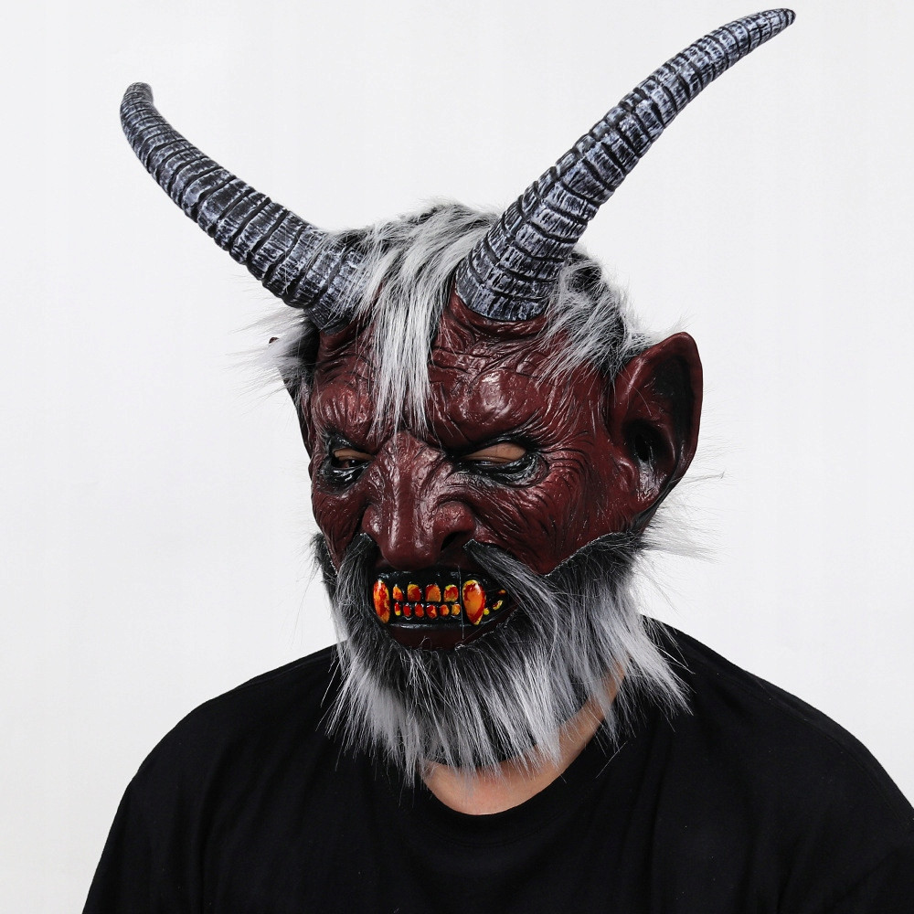 MASKA LATEKSOWA HALLOWEEN DIABEŁ LUCYFER DEMON KOMINIARKA PRZEBRANIE ROGI