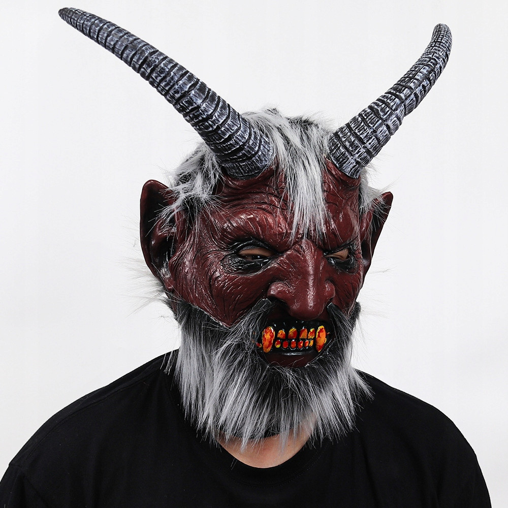 MASKA LATEKSOWA HALLOWEEN DIABEŁ LUCYFER DEMON KOMINIARKA PRZEBRANIE ROGI