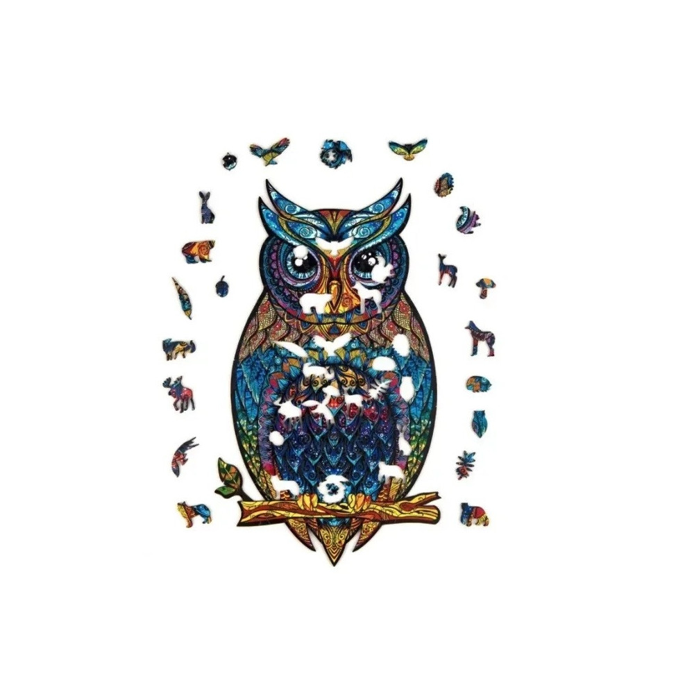PUZZLE DREWNIANE DLA DOROSŁYCH KOLOROWA SOWA M