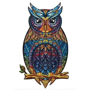 PUZZLE DREWNIANE DLA DOROSŁYCH KOLOROWA SOWA XL