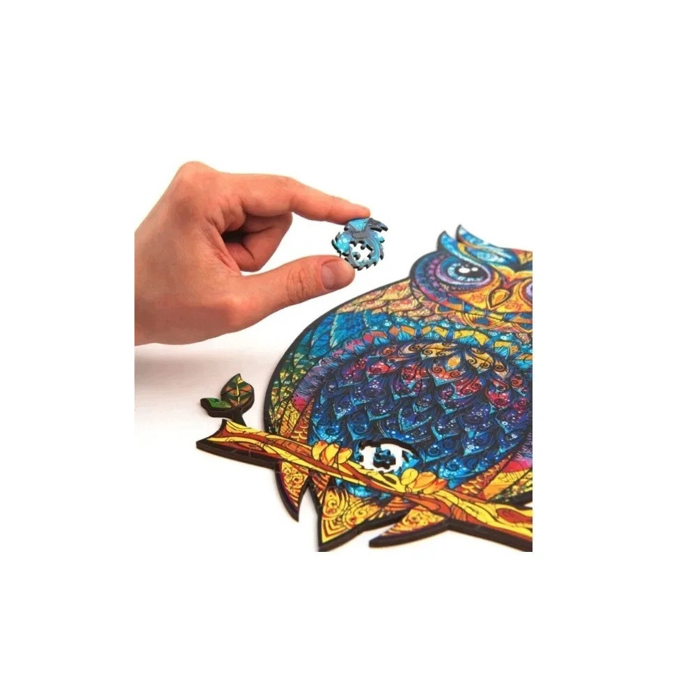 PUZZLE DREWNIANE DLA DOROSŁYCH KOLOROWA SOWA XL