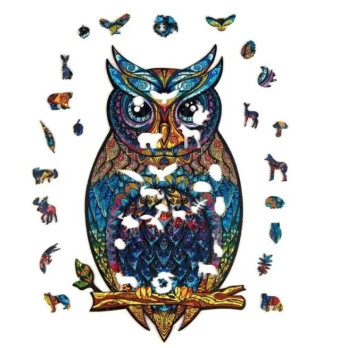 PUZZLE DREWNIANE DLA DOROSŁYCH KOLOROWA SOWA XL