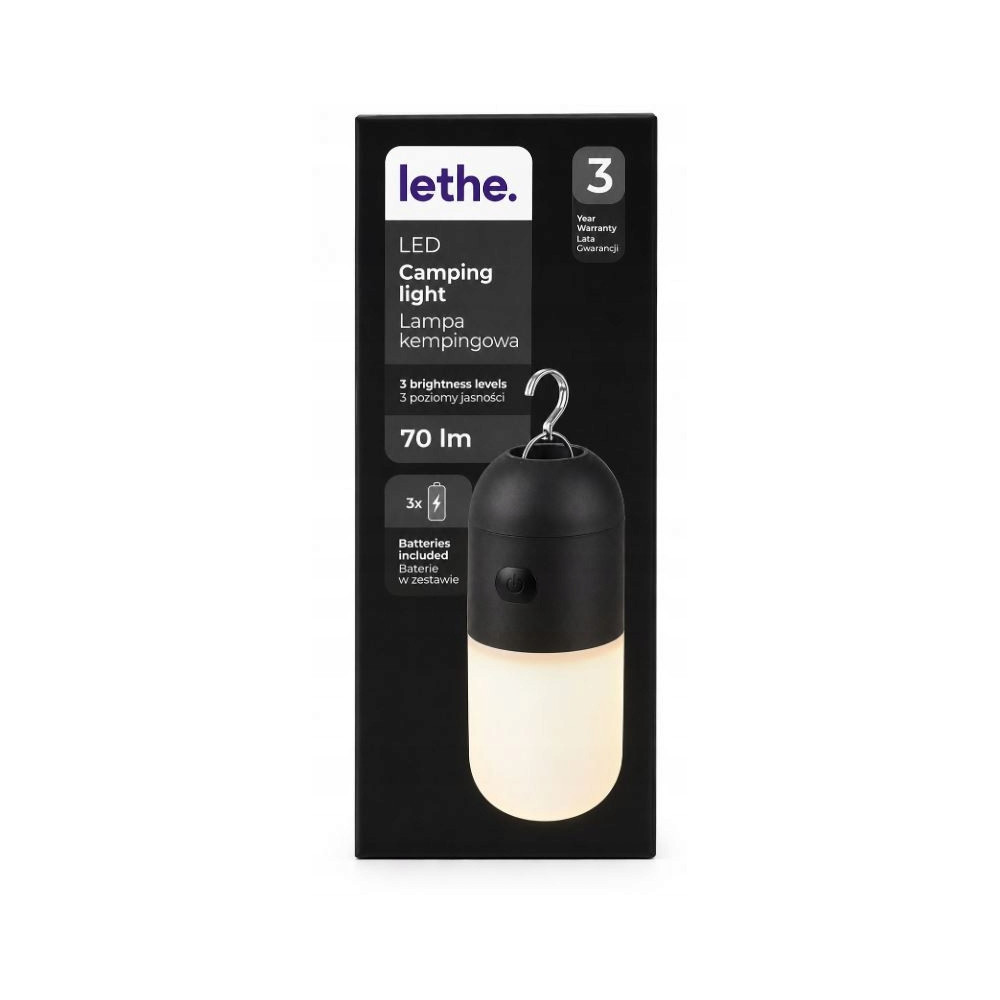 LETHE Lampka Kempingowa LED z uchwytem 70 lm 3 poziomy jasności