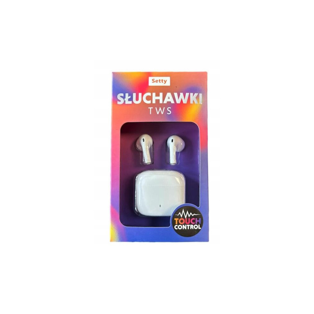SŁUCHAWKI Bluetooth TWS z etui ładującym białe bezprzewodowe douszne Setty