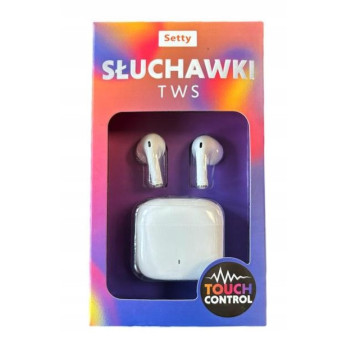 SŁUCHAWKI Bluetooth TWS z etui ładującym białe bezprzewodowe douszne Setty