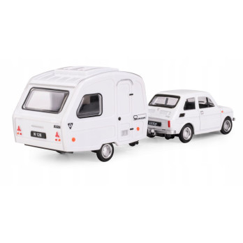 Samochód z przyczepą Daffi N126 Fiat 126P biały skala 1:43 wiek 3+