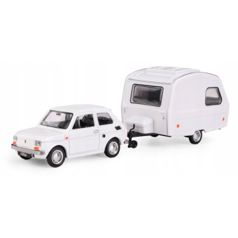 Samochód z przyczepą Daffi N126 Fiat 126P biały skala 1:43 wiek 3+
