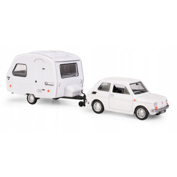 Samochód z przyczepą Daffi N126 Fiat 126P biały skala 1:43 wiek 3+