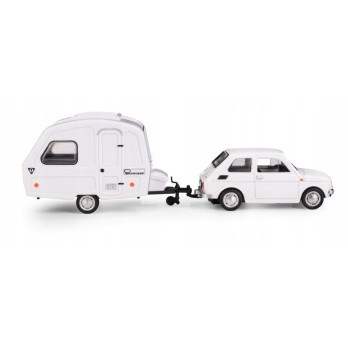 Samochód z przyczepą Daffi N126 Fiat 126P biały skala 1:43 wiek 3+