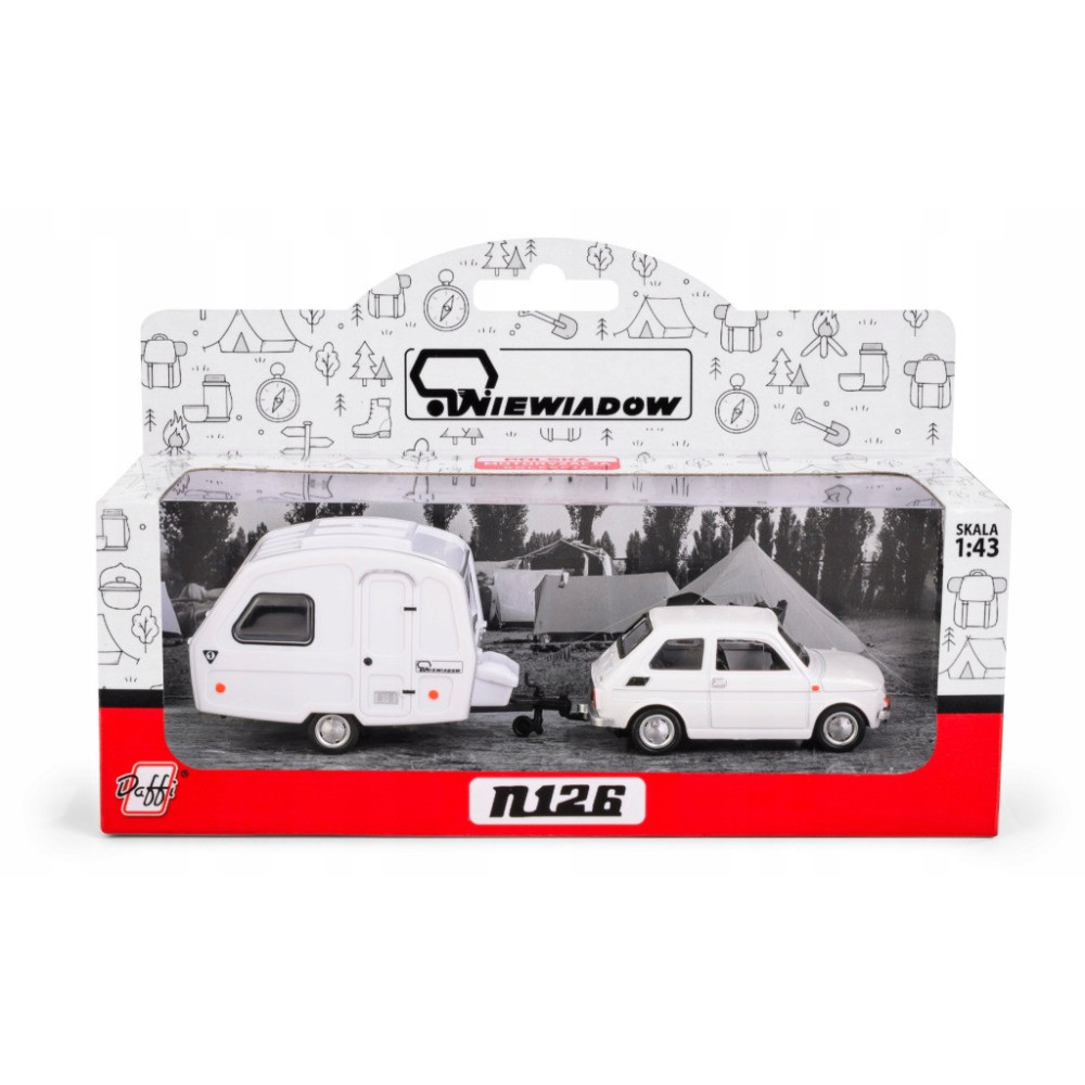 Samochód z przyczepą Daffi N126 Fiat 126P biały skala 1:43 wiek 3+