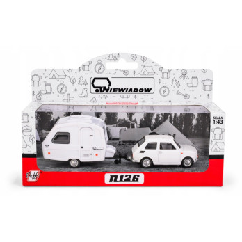 Samochód z przyczepą Daffi N126 Fiat 126P biały skala 1:43 wiek 3+