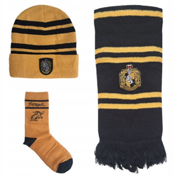 HARRY POTTER KOMPLET 3-CZĘŚCIOWY HUFFLEPUFF CZAPKA SZALIK SKARPETKI HOGWART