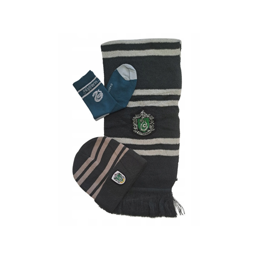 HARRY POTTER KOMPLET 3-CZĘŚCIOWY SLYTHERIN CZAPKA SZALIK SKARPETKI HOGWART